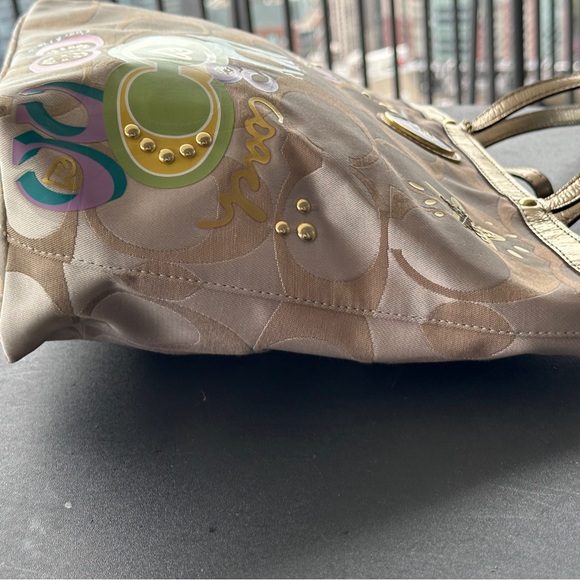 Coach Poppy Daisy Gold Applique Optic C Y2K Tote Shoulder Bag RARE - Picture 13 of 15